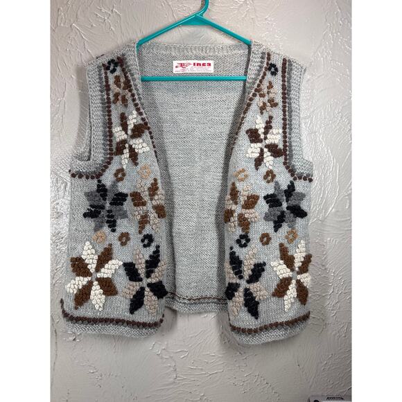 Inca Sweaters - INCA Alpaca Wool Sweater Adult Open Front Sweater Vest Flowers Peru Size 6/8